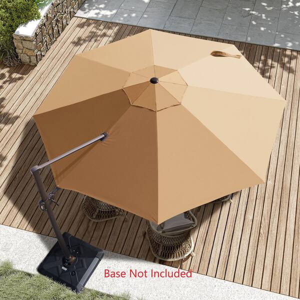 Pellebant 12 ft. Round Aluminum Heavy-Duty 360° Rotation Offset Cantilever Patio Umbrella in Tan with No Base