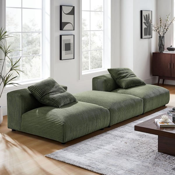Solace 82.7 in. Modular 3-Piece Corduroy Sectional Sofa with Ottoman in. Fern