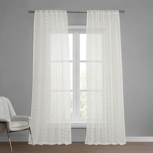 Strasbourg Dot Patterned Faux Linen Sheer Curtain - 50 in. W x 108 in. L Rod Pocket with Hook belt Single Window Panel
