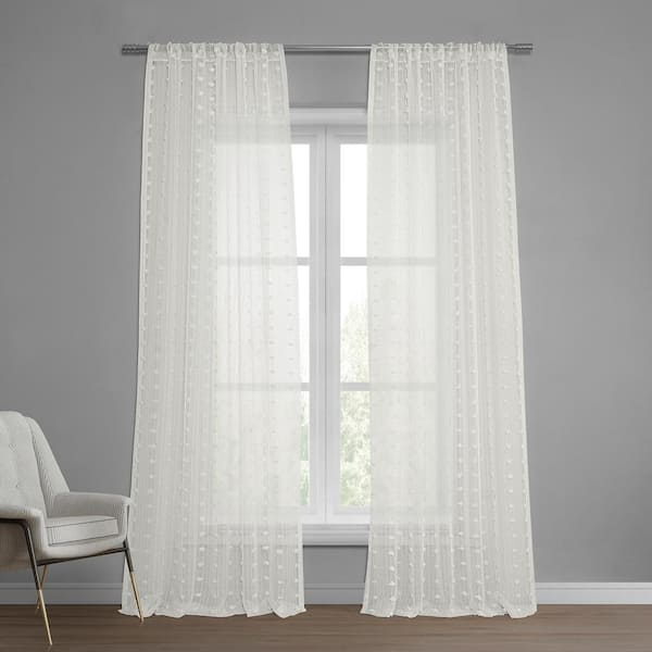 Exclusive Fabrics & Furnishings Strasbourg Dot Patterned Faux Linen Sheer Curtain - 50 in. W x 108 in. L Rod Pocket with Hook belt Single Window Panel