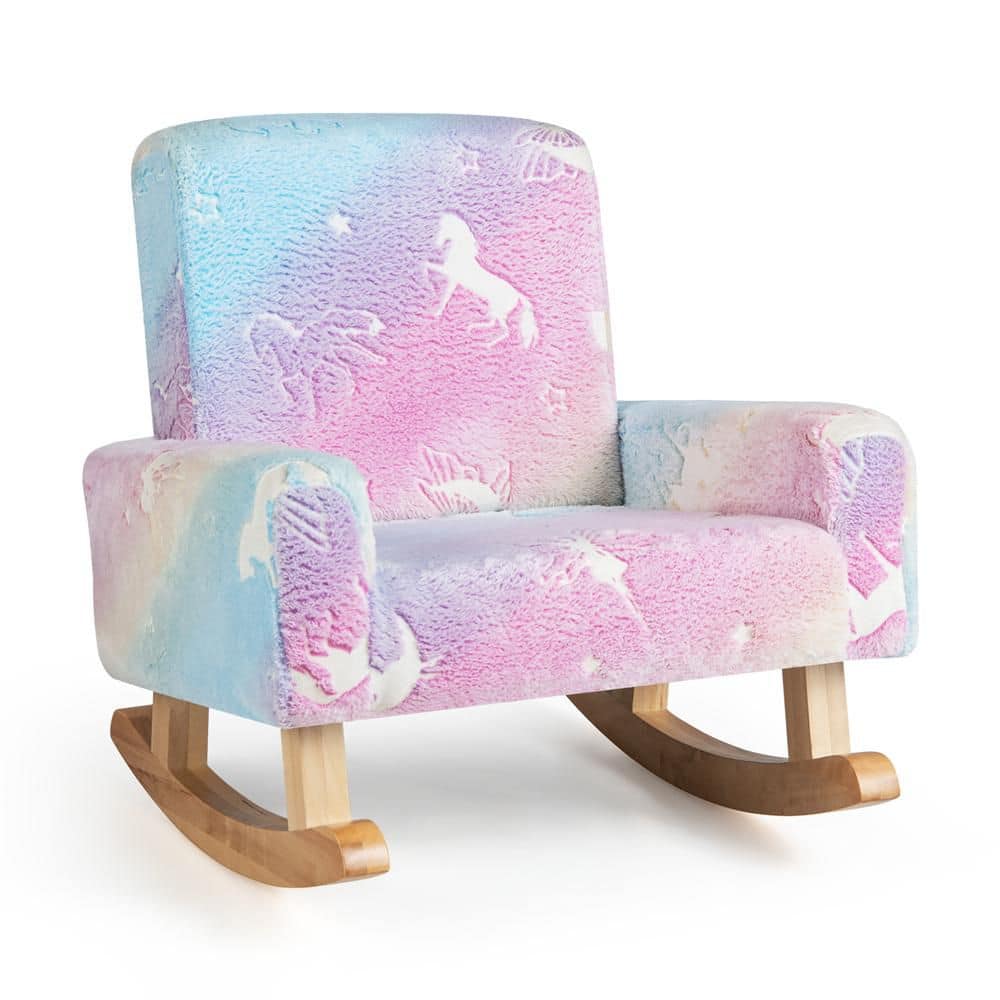Costway Multi-color Fabric Kids Rocking Chair Upholstered Flannel ...