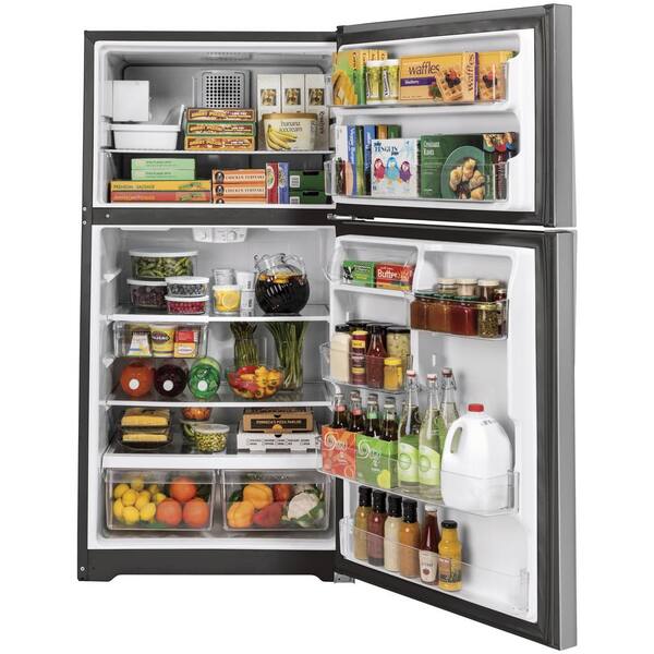 Ge 21 9 Cu Ft Top Freezer Refrigerator In Stainless Steel Gie22jsnrss The Home Depot