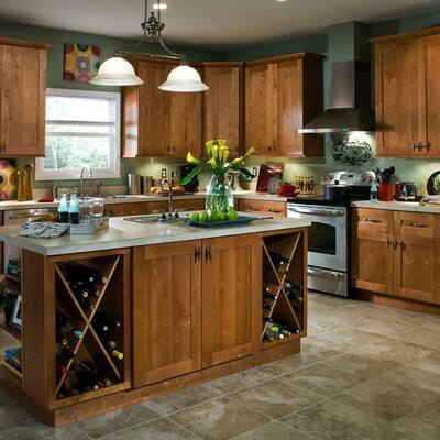 Hargrove Assembled 36x34.5x24 in. Plywood Shaker Sink Base Kitchen Cabinet Soft Close Doors in Stained Cinnamon