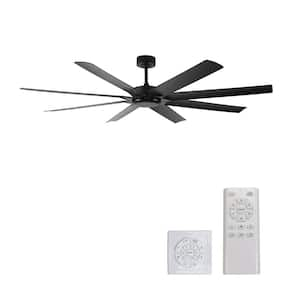 72 in. W Indoor/Outdoor Large Black Ceiling Fan with Remote and Wall Control, 6 Speeds Reversible DC Motor, no Light