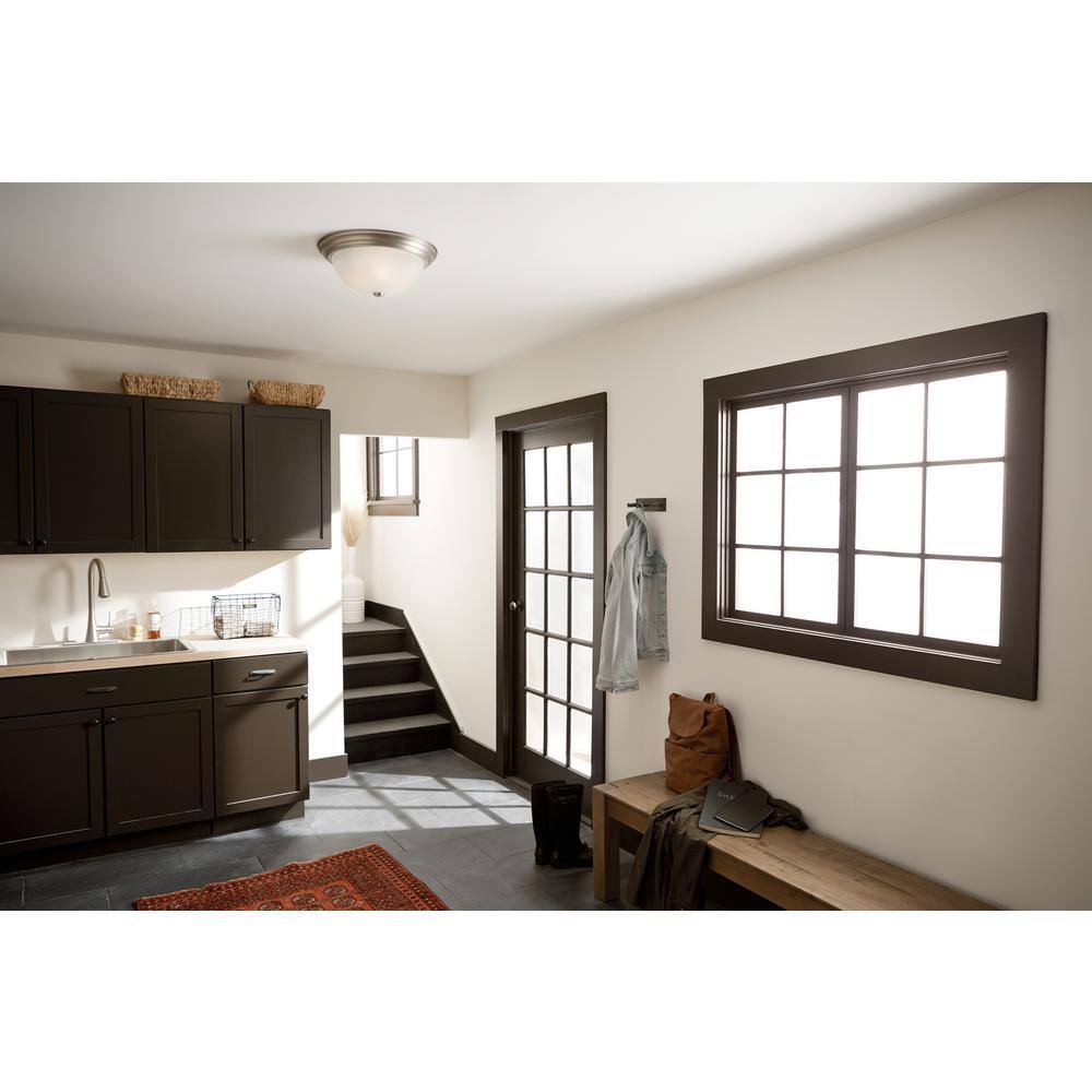 Transitional 15'' Distressed Bronze Flush Mount Ceiling Light with White Dome Shade