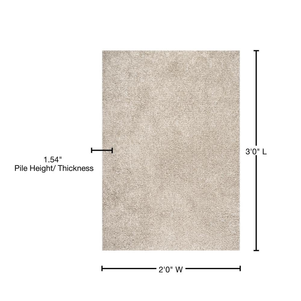 Kara Beige Thick Shag Rectangular Synthetic Area Rug, 2x3