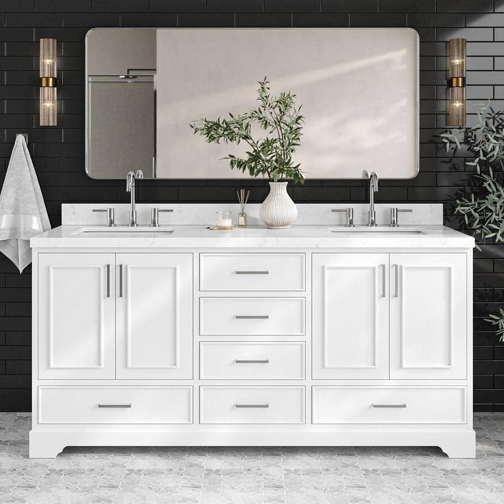 Stafford 72" White Double Vanity with Carrara Marble Top