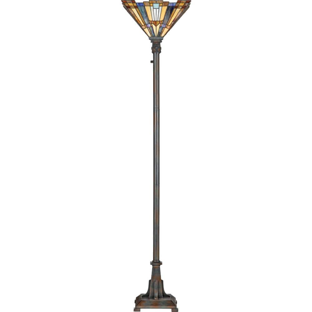 Valiant Bronze 71" Torchiere Floor Lamp with Art Glass Shade