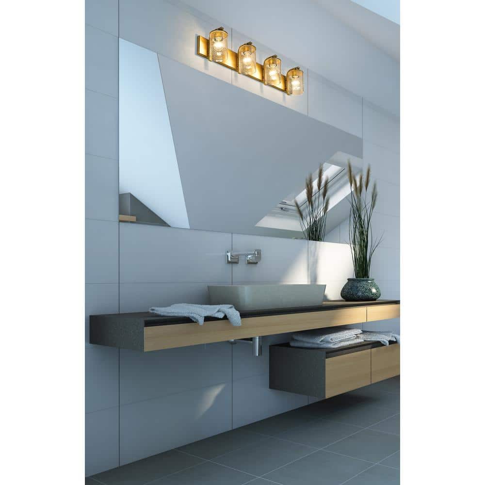 Beckett Olde Brass 4-Light Vanity with Clear Seedy Glass Shades