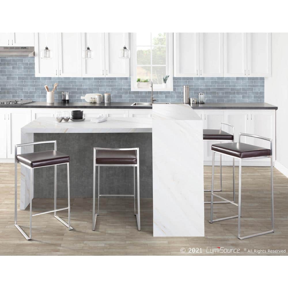 Modern Fuji Brown Faux Leather Counter Stool, 16"x18"x31"