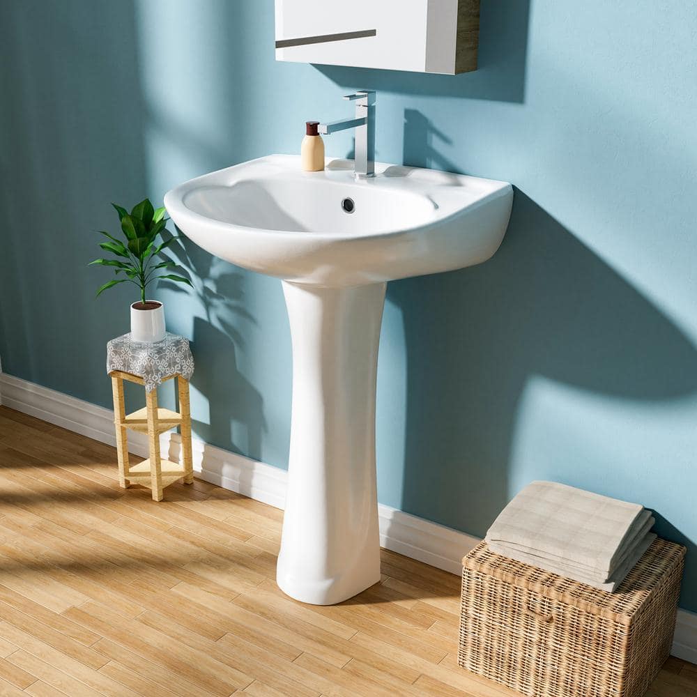 22 in. White Gloss Ceramic U-Shape Pedestal Sink