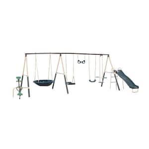 Deerfield 10-Child Capacity Kids Swing Set with Outdoor Playground