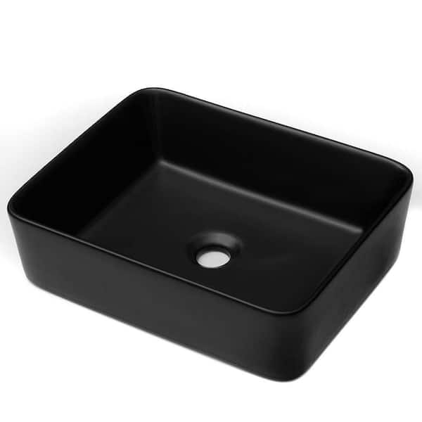 19 in. x 15 in. Rectangular Modern Above Counter Bathroom Sinks, Porcelain Ceramic Vessel Vanity Sink, Black