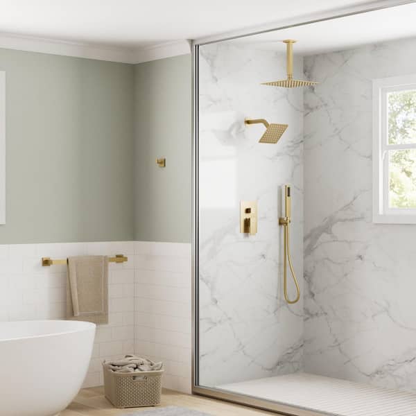 GRANDJOY 3-Spray 10 and 6 in. Dual 3 in 1 Ceiling Mount Fixed and
