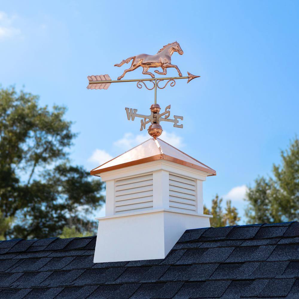 White Vinyl Cupola with Copper Horse Weathervane
