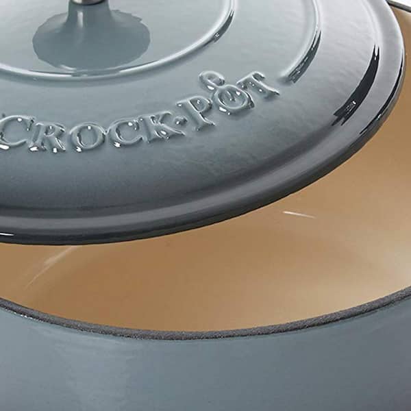 Crock Pot Artisan 5 Quart Enameled Cast Iron Round Dutch Oven, Slate Gray