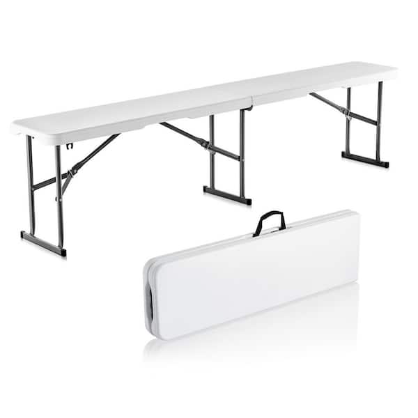 6FT. Plastic Folding Bench, Portable Waterproof HDPE Picnic Dining Seat, with Carrying Handle, for Garden, Soccer, White