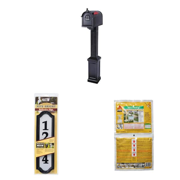 Craftsman Black Mailbox and Post Kit, Reflective Address Plaque and 2 lb. PostFix Mix Combo