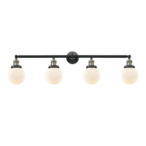 Beacon 42 in. 4-Light Black Antique Brass Vanity Light with Glass Shade