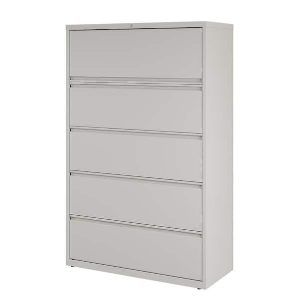 Hirsh 42 in. W 5-Drawer Light Gray Metal Lateral File Cabinet for