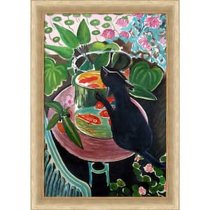 Cat with Fish Bowl by Originals Andover Champagne Framed Animal Oil Painting Art Print 29.38 in. x 41.38 in.