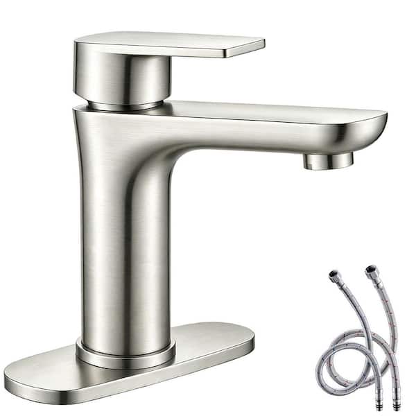 Basin Faucet Single Handle Single Hole Bathroom Faucet with 15° Angled Spout Splash-Free in Brushed Nickel