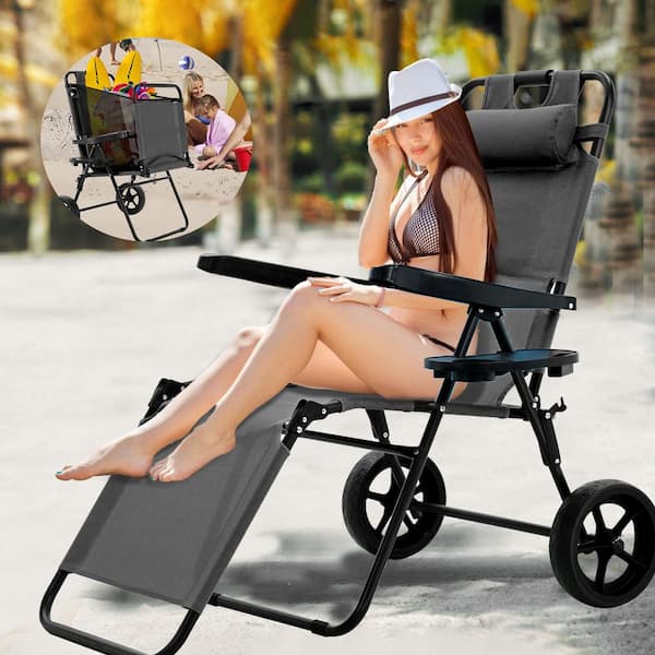 BOZTIY Beach Cart Chair - 2-in-1 Turns From Beach Cart to Steel Beach Chair - Large Wheels - Easy to Use - Large Capacity