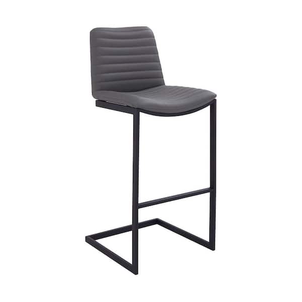 Armen Living Lucas Contemporary 26 in. Counter Height Bar Stool in Black Powder Coated and Grey Faux Leather