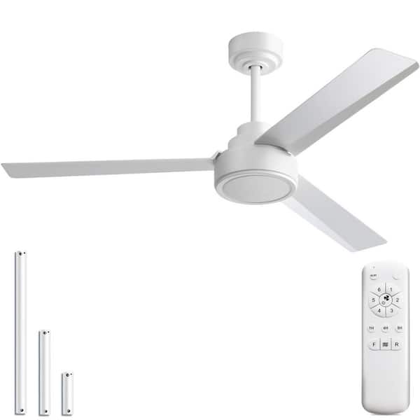 CACI Mall 52 in. Indoor/Outdoor White Ceiling Fan without Light for Bedroom, Remote Control Included