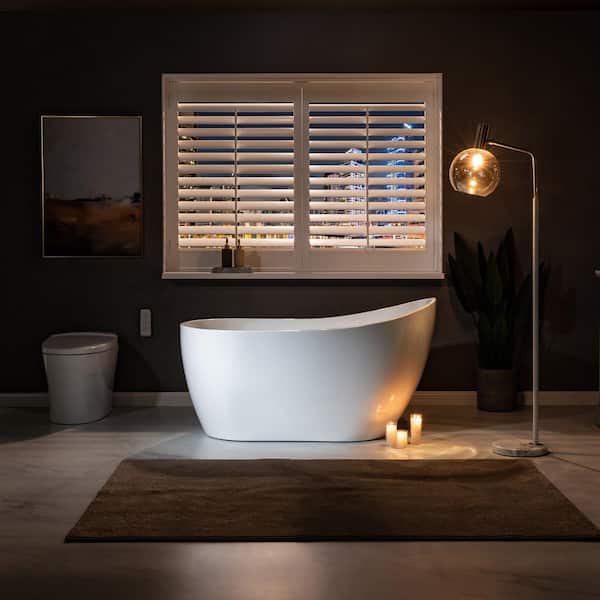 Lannion 54 in. Acrylic Freestanding Single Slipper Flat Bottom Soaking Bathtub with Drain and Overflow Included in White