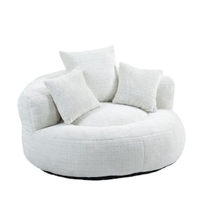 Modern Comfy Beige Chenille Upholstery Bean Bag Round Accent Arm Chair