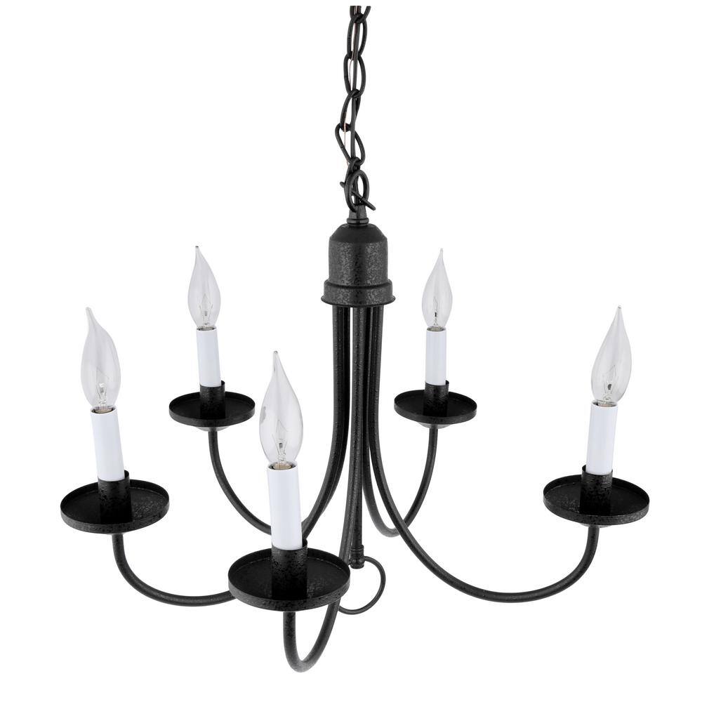 Trinity Textured Black 5-Light Chandelier with White Candle Covers