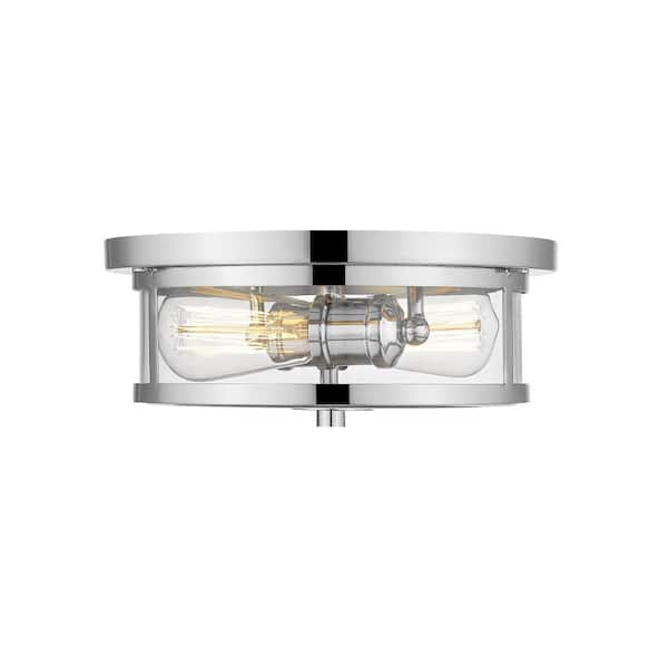 Savannah 11 in. 2-Light Chrome Flush Mount with Clear Shade