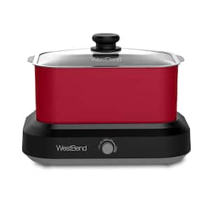 6 qt. Red Non-Stick Versatility Slow Cooker with 5-Temperature Settings Includes Travel Lid and Thermal Tote