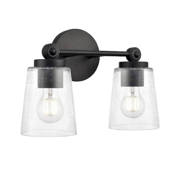 Lauryn 13.5 in. 2-Light Matte Black Vanity Light with Clear Glass Shades