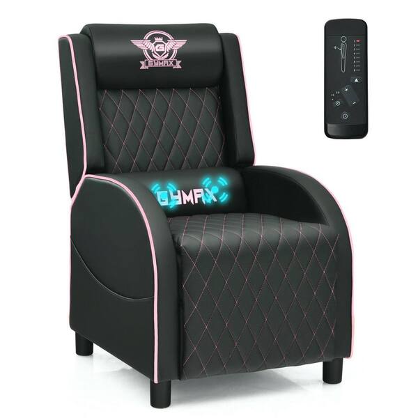 Gymax 24.5 in. W Red Massage Gaming Recliner Chair Leather Single Sofa Home Theater Seat