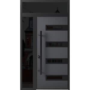 0131 48 in. x 96 in. Right-hand/Inswing Sidelight and Transom Tinted Glass Grey Steel Prehung Front Door with Hardware