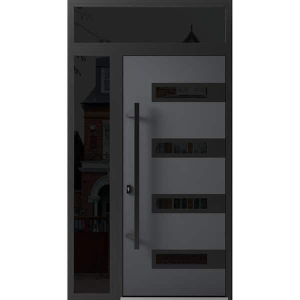 VDOMDOORS 0131 48 in. x 96 in. Right-hand/Inswing Sidelight and Transom Tinted Glass Grey Steel Prehung Front Door with Hardware