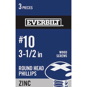 #10 x 3-1/2 in. Phillips Round Head Zinc Plated Wood Screw (3-Pack)