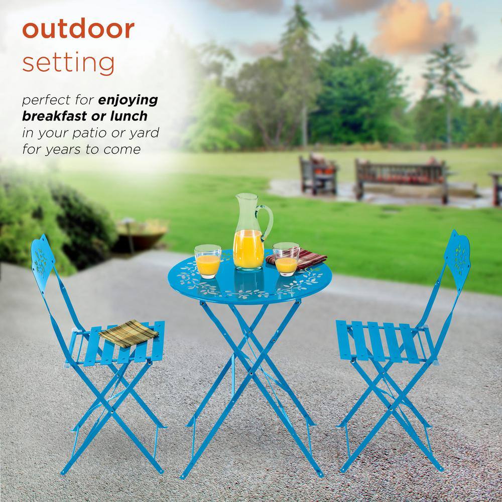 Bright Blue Steel 3-Piece Folding Bistro Patio Set