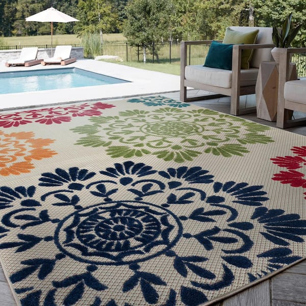Oasis Floral Multi-Color 8 ft. x 10 ft. Indoor/Outdoor Area Rug