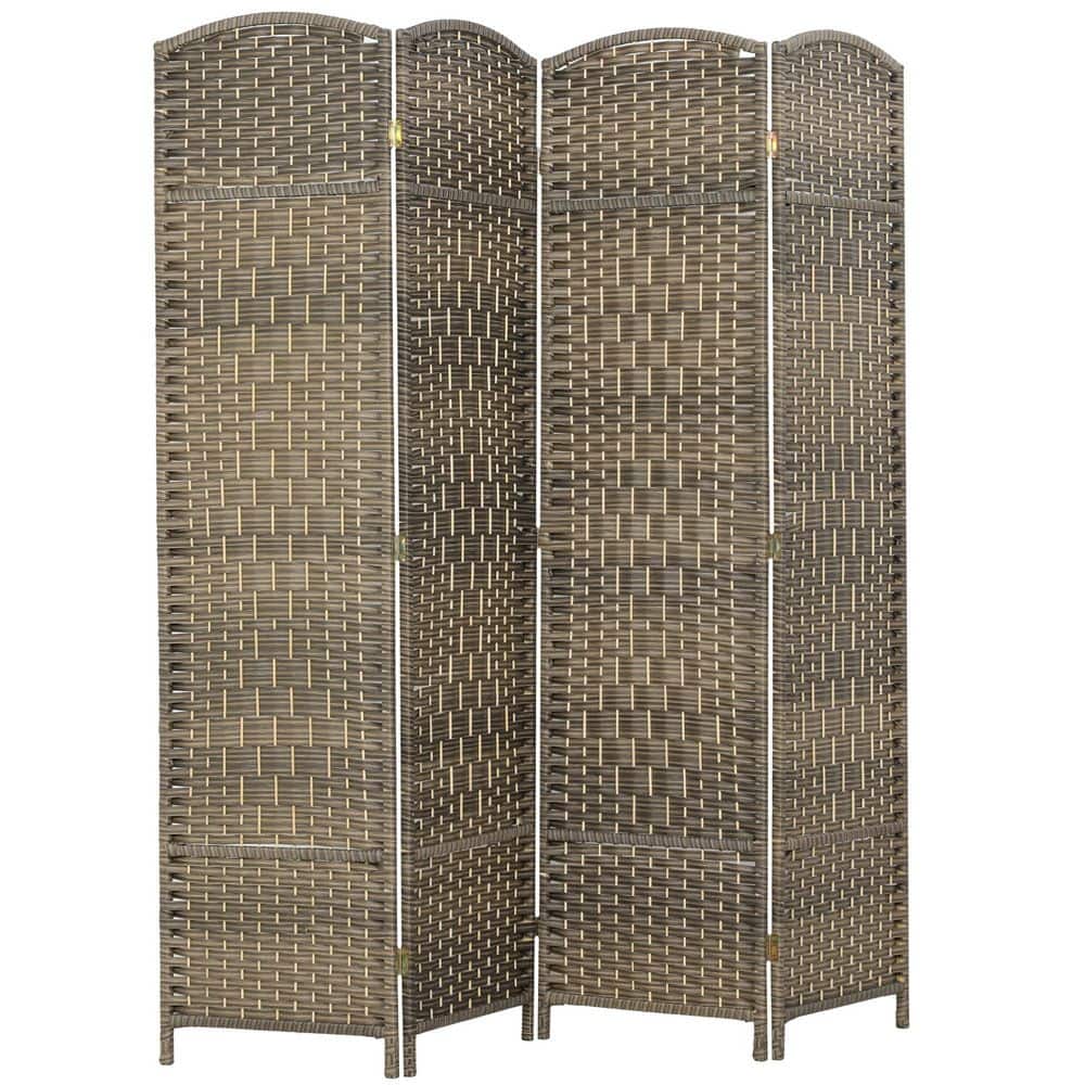 70.9 in. Dark Rustic Oak Folding Privacy Screen, Hand-Woven Wall Partition 4 Panel Room Divider for Home Office, Bedroom