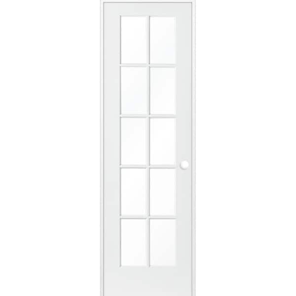 Krosswood Doors 24 in. x 80 in. Shaker MDF Primed Wood Low-E Glass Left-Hand 10-Lite Clear Composite Single Prehung Interior Door