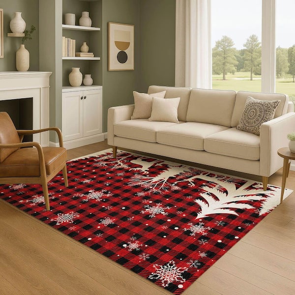 Mayfield Premium Machine Washable Abstract AMF1824 Red 3 ft. x 4 ft. Area Rug
