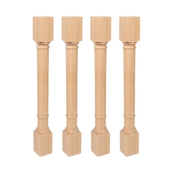 American Pro Decor 35.25 in. x 3.75 in. Unfinished Solid North American Red Oak Traditional Full Round Kitchen Island Leg (4-Pack)