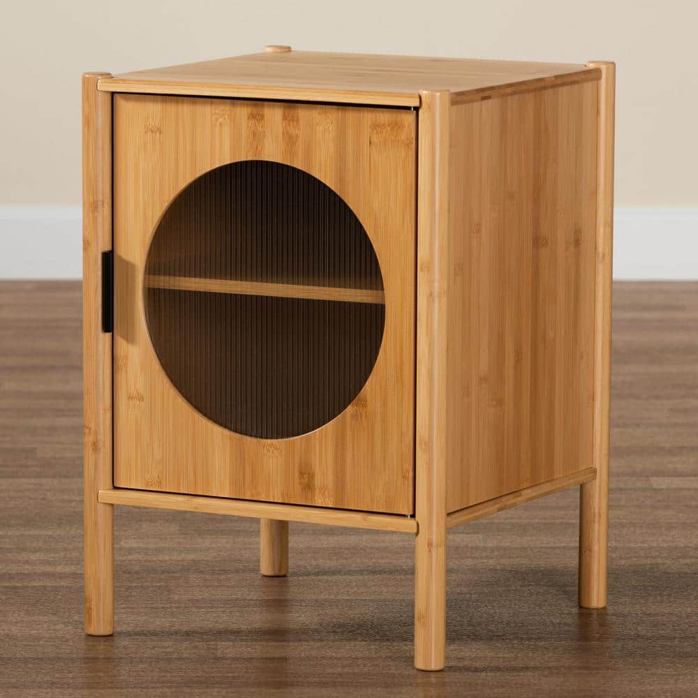 Naresh Natural Bamboo Wood Round End Table with Storage