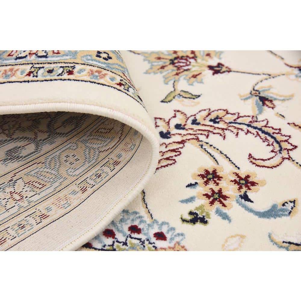 Ivory Floral Motif Synthetic 8' x 10' Area Rug