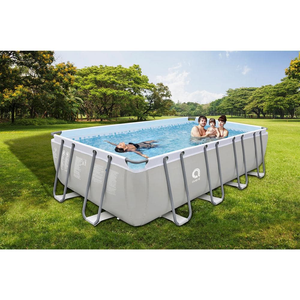 Gray 18 x 10 Foot Rectangular Steel Frame Above Ground Pool
