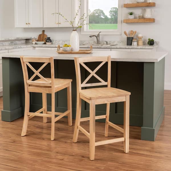 Alexandria X Back 24 in. Natural Unfinished High Back Wood Counter Stool with Wood Seat