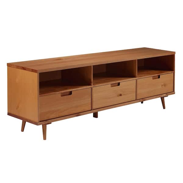 70 in. Boho Modern Caramel Solid Wood TV Stand with 3 Drawers (Max TV Size 80 in.)